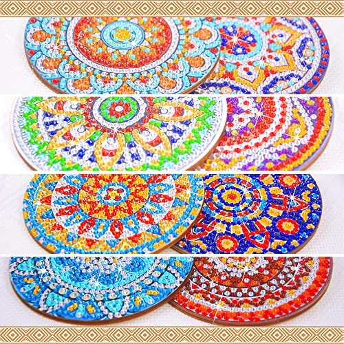 Praise V Do 8Pcs Diamond Painting Coasters Kit with Holder, DIY Mandala Coasters Diamond Painting Kits for Beginners, Adults & Kids DIY Diamond Art Craft Supplies