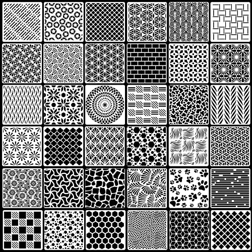 36Pcs Geometric Stencils 5.9inch Plastic Geometric Painting Stencil Reusable Art Templates DIY Crafts Drawing Template Stencils for Card Scrapbooking Painting on Wood Wall Floor Canvas Home Decor