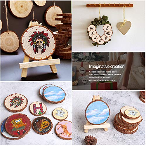 5ARTH Natural Wood Slices - 37 Pcs 2.0-2.4 inches Craft Unfinished Wood kit Predrilled with Hole Wooden Circles for Arts Wood Slices Christmas Ornaments DIY Crafts
