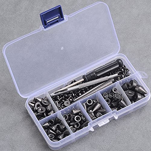 YORANYO 135 Sets Mixed Shape Spikes and Studs Assorted Sizes Spike Studs for Clothing Gun Metal Screw Back Bullet Cone Studs and Spikes Rivet for Leather Craft Clothing Shoes Belts Bags Dog Collars