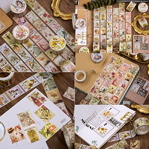 8 Rolls Postage Stamp Washi Tapes Decorative Stamp Stickers for Scrapbooking Kid DIY Arts Crafts Album Junk Journal Planners Calendars and Notebook