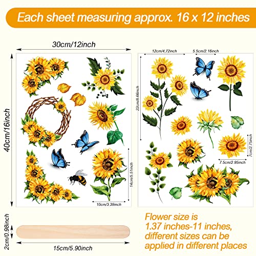 4 Sheets Flower Rub on Transfers Sticker 12 x 16 Inches Sunflower Transfers for Furniture Wood Crafts DIY Arts