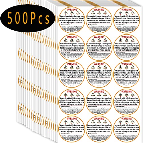 500Pcs Candle Warning Labels 2In, Candle Jar Container Stickers, Candle Wax for Candle Making Candle Stickers , Waterproof Wax Melting Candle Safety Stickers, Clearly, Easy to Read, Do Not Fall Off