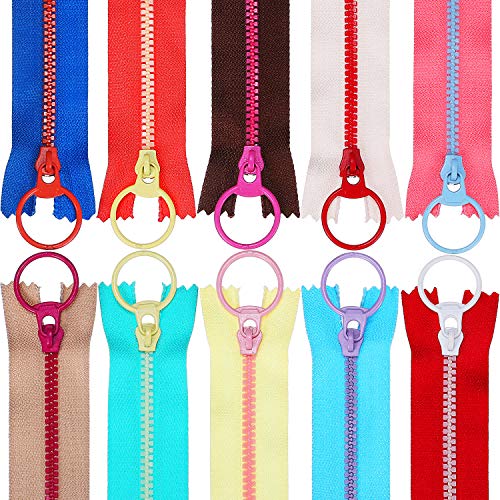 TecUnite 20 Pieces Plastic Resin Zippers with Lifting Ring Quoit Colorful Zipper for Tailor Sewing Crafts Bag Garment (12 Inch)