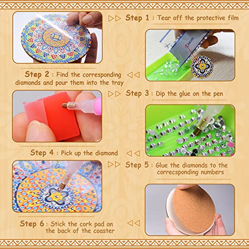 Praise V Do 8Pcs Diamond Painting Coasters Kit with Holder, DIY Mandala Coasters Diamond Painting Kits for Beginners, Adults & Kids DIY Diamond Art Craft Supplies