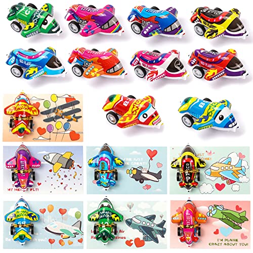 Valentines Day Cards for Kids - 28 Pack Planes Valentine's Greeting Cards with Pull Back Planes Toy Party Favors, Kids Valentines Day Exchange Gift Cards for Boys Girl Classroom School Party Supplies