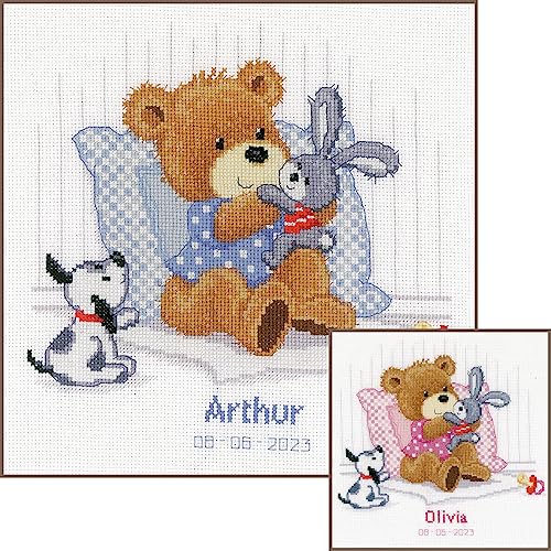 Vervaco Counted Stitch Kit, Bear, Rabbit and Dog, White, Approx. 25 x 21 cm