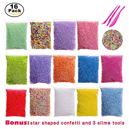 Foam Balls for Slime,16 Sets with Slime Tools (120000 pcs) 0.08-0.32 inch Colorful Styrofoam Balls Beads Mini Small Foam Beads for Slime Decorative Ball Arts DIY Crafts Supplies for Homemade Slime
