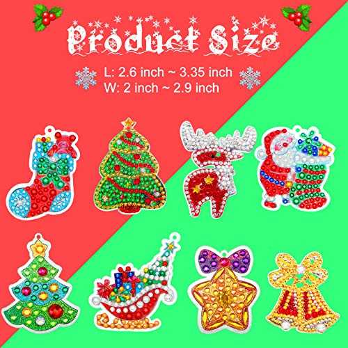 20 Pieces Christmas Diamond Painting Ornaments Double Sided Diamond Art Christmas Ornaments 5D Mini Diamond Painting Kits DIY Key Ring Pendant Christmas for Holiday Decor