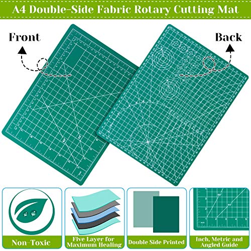Rotary Cutter Set, Audab Self Healing Sewing Mats Rotary Cutter and Mat 45mm Rotary Fabric Cutter Set with 2 Blades Rotary Cutting Mat for Crafts Fabric Quilting Hobby (9" x 12" (A4))