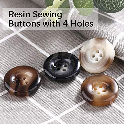 QXUJI 30 PCS Resin Sewing Buttons, 25mm/1 inch Round Bulk Buttons for Sewing, with 4 Matte Pattern Size 4 Holes, for Sewing DIY Crafts, Manual Button Painting, Handmade Repair Cloth