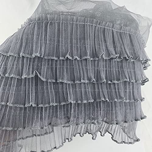 Worlds 1Meter Silver Luxury 5 Layers 3D Voile Lace Chiffon Ruffle Trim Ribbon for Clothing Sewing DIY Craft 7" Inch