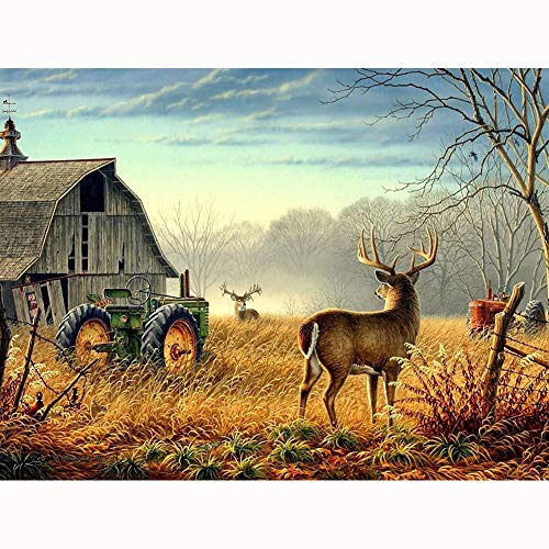 5D Diamond Painting Kits for Adults Kids, DIY Round Deer Full Drill Rhinestone Art Craft for Home Wall Decorr 15.7 X 11.8 Inch by Cenda