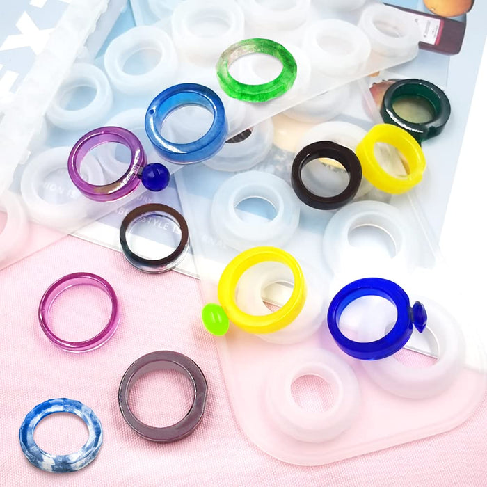 SENHAI 3 Pcs Epoxy Resin Ring Mold, Silicone Ring Molds Diamond Jewelry Mold with Round and Rhombic Face Different Sizes Ring Jewelry Resin Casting Mold for Pendants and Crafts Making