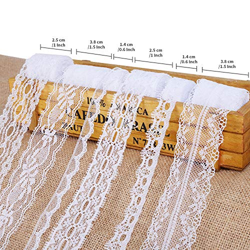 59 Yards Lace Ribbon, LEOBRO 18 Roll(3.28 Yard Each) White Lace Trim, Floral Lace Fabric, Cream Lace Trim Ribbon, Crafting Lace for Sewing, Gift Wrap, Bridal Shower Wedding Decoration, DIY Art Crafts