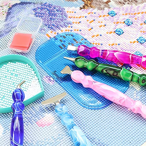 LIBIFUN 14pcs Rose Tips Metal Screw Thread Diamond Painting Pen Kits, a Diamond Art Pen, 6pcs Tips, 6 Glue Clays, 5D Diamond Painting Accessories Tools for DIY Craft, Comfort Grip ( Blue)