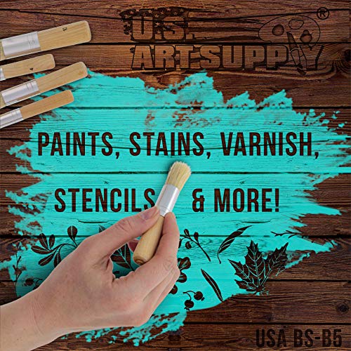 U.S. Art Supply 5 Piece Wood Handle Stencil Brush Set - Natural Bristle Wooden Template Paint Brushes - Watercolor, Acrylic, Oil Painting - Craft, DIY Projects, Card Making, Chalk and Wax Furniture