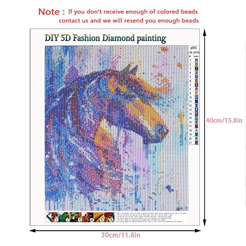 5D Full Drill Diamond Painting Kit, KISSBUTY DIY Diamond Rhinestone Painting Kits for Adults and Beginner Diamond Arts Craft Home Decor, 15.8 X 11.8 Inch (Horse Diamond Painting 2)