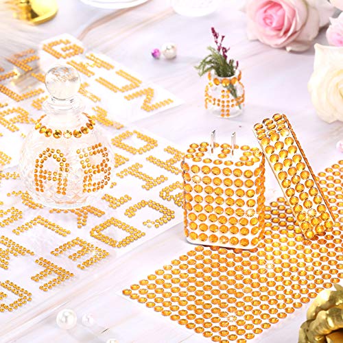 6 Sheets Glitter Letter Stickers Rhinestone Letter Stickers and Bling Letter Stickers, 26 Letters Self Adhesive Stickers Alphabet Bling Letter Stickers for DIY Art and Craft (Gold)