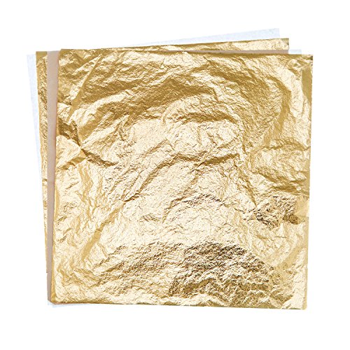 Bememo 100 Sheets Imitation Gold Leaf for Arts, Gilding Crafting, Decoration, 5.5 by 5.5 Inches