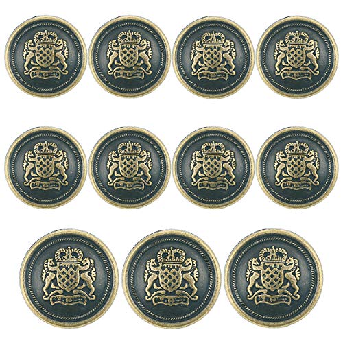 11 Piece Antiqued Bronze Metal Blazer Button Set - Crown Lion- for Blazer, Suits, Sport Coat, Uniform, Jacket