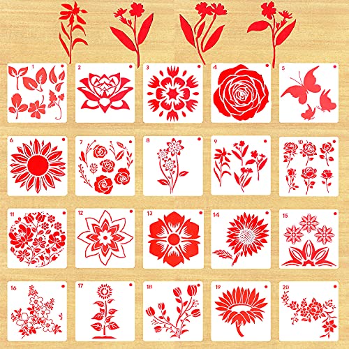 20Pcs Sunflower Stencil Kits for DIY Crafts,Reusable Sun Flower Stencils Template Butterfly Flower Stencils Theme Drawing Template for Painting on Wood Canvas Furnitur Wall Home Decor