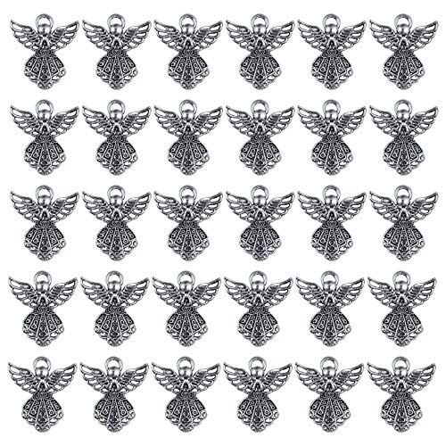 AUEAR, 100 Pack Antique Silver Angel Charms Pendants for DIY Jewelry Making Necklace Bracelet