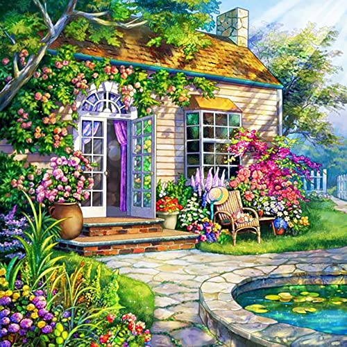 Paint by Numbers for Adults Beginner and Kids,Paint by Number Spring Landscape, Rolled Wrinkle Free Canvas, DIY Oil Painting Kit Cozy House 16" X 16"(Without Frame)