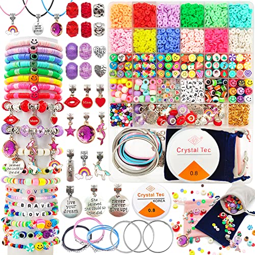 Assorted Beads for Bracelet Making Crafts,Flat Clay Beads Jewelry Making Kits,Christmas Birthday Gifts Toys for Kids Girls Age 5-12