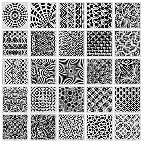 25-Pack Geometric Stencils 6 x 6 Inch Painting Templates for Scrapbooking Cookie Tile Furniture Wall Floor Decor Craft Drawing Tracing DIY Art Supplies