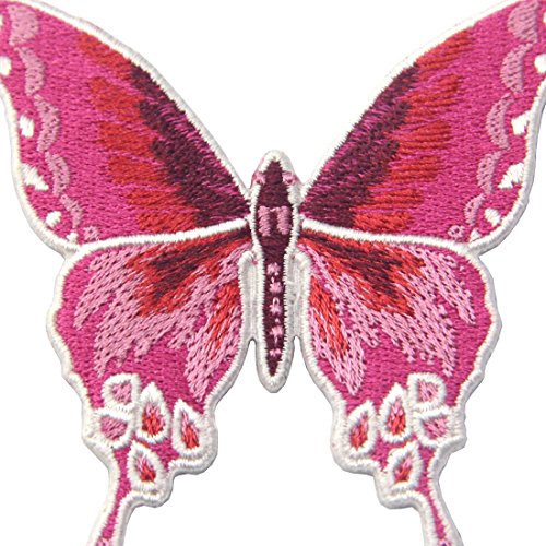 Butterfly Embroidered Badge Iron On Sew On Patch, Pink