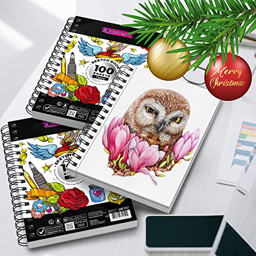 Artisto 5.5X8.5” Premium Sketch Book Set, Pack of 3 (300 Sheets), 84lb (125g/m2), Spiral Bound, Acid-Free Drawing Paper, Perfect for Most Dry Media, Ideal for Kids, Teens & Adults.