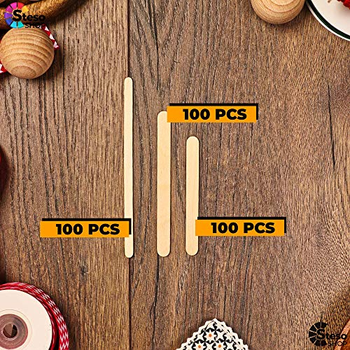 Popsicle Stick Craft Supplies 300pcs - Premium Quality - Jumbo Craft Bulk Popsicle - Mixed Sizes Assorted Multi Mini Large Wood Stick Strips Wax - Craft for Kids…