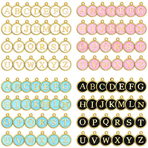 Hicarer 104 Pieces Letter Charms For Jewelry Making Charm for Bracelet Initial Charms Alphabet Charms for Necklace Bracelet Jewelry DIY Making (Black, White, Pink, Blue)