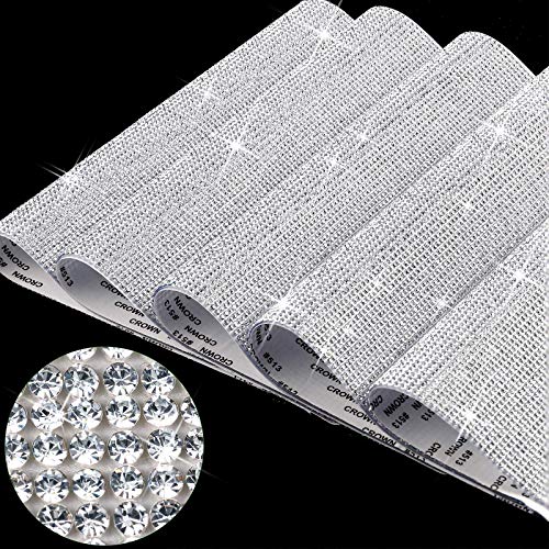 60000 Pieces Bling Crystal Rhinestone Sheets Stickers DIY Self-Adhesive Glitter Car Decorations Stickers 7.8 x 9.4 Inch for Car Cellphone Crafts Decoration, 5 Sheets x 12000 Pieces (Silver White)
