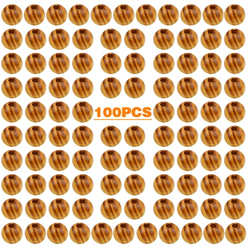 100pcs 14mm Round Wooden Beads Natural Wood Macrame Beads Wooden Loose Craft Spacer Beads for DIY Bracelet Jewelry Making Decoration