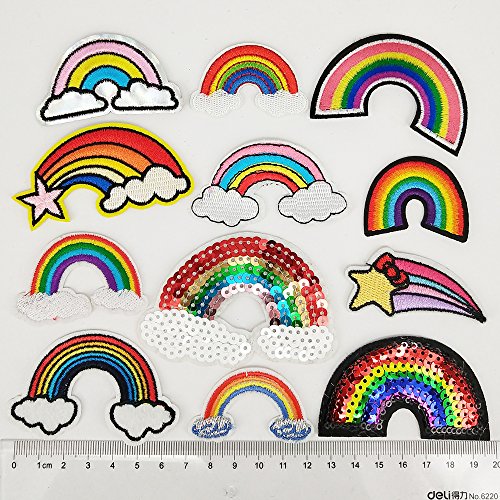 Libiline 12pcs Kid's Embroidered Patch Rainbow Sew On/Iron On Patch Applique Clothes Dress Plant Hat Jeans Sewing Flowers Applique DIY Accessory (Rainbow)