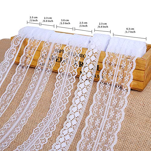 59 Yards Lace Ribbon, LEOBRO 18 Roll(3.28 Yard Each) White Lace Trim, Floral Lace Fabric, Cream Lace Trim Ribbon, Crafting Lace for Sewing, Gift Wrap, Bridal Shower Wedding Decoration, DIY Art Crafts