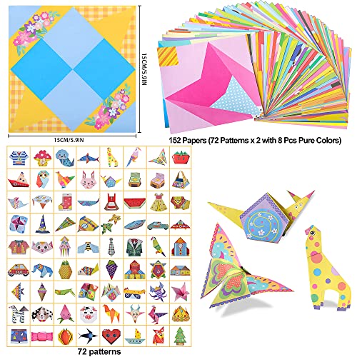 Origami Paper Kit for Kids - 152 Sheets 6 Inch Double Sided Origami with Instructional Origami Book - 72 Patterns Folding Papers Educational Toy for Beginners/Children Gift/School Craft Lessons UAP09