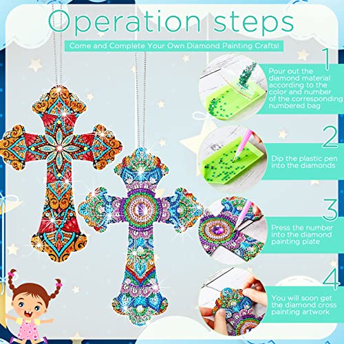 3 Pieces Cross Hanging Diamond Painting Kits DIY 5D Crystal Paint by Number Mandala Cross Shaped Rhinestones Pendant Acrylic Mosaic Wall Painting Kit for Adults Kids Home Decor Valentine's Day Gift