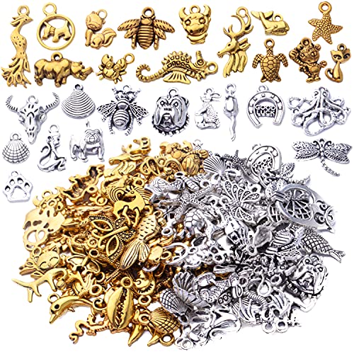100pcs Animal Charms Collection, Alloy Butterfly Dragon Turtle Monkey Octopus Pet Charms Animal Bead Charm Pendants DIY for Necklace Bracelet Jewelry Making and Crafting