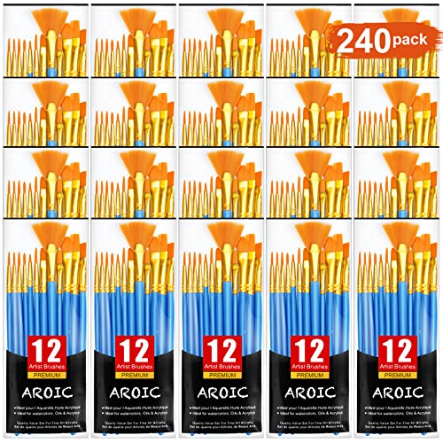 AROIC Painting Brush Set, 20 Packs /240 Pcs, Nylon Brush Head, Suitable for Oil and Watercolor, Perfect Suit of Art Painting, Best Gift for Painting Enthusiasts.