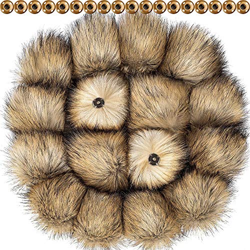 Tatuo DIY Faux Fur Pom Poms Ball with Press Button Removable Fluffy Pompom for Knitting Hats Shoes Scarves Bag Accessories (Natural Color, 16)
