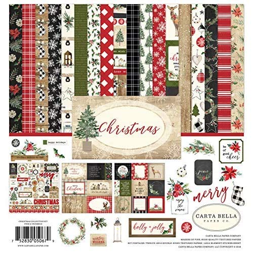 Carta Bella Paper Company Christmas Collection Kit paper, Red/Green/Black/Tan
