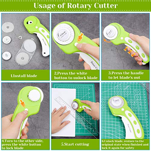 Rotary Cutter Set, Audab Self Healing Sewing Mats Rotary Cutter and Mat 45mm Rotary Fabric Cutter Set with 2 Blades Rotary Cutting Mat for Crafts Fabric Quilting Hobby (9" x 12" (A4))