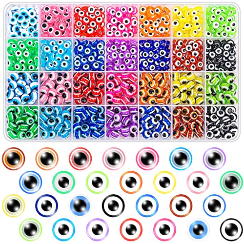 28 Styles Evil Eye Beads Bracelets Kit, Shynek Evil Eye Beads for Bracelets, Evil Eye Charms for Jewelry Making(8mm)