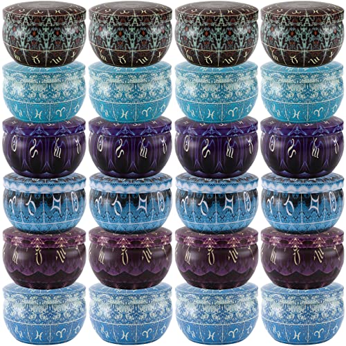 ZENFUN 24 Pieces 2.5 Oz Constellation Candle Tins, Reusable Tinplate Candle Containers with Lid, Candle Jars for Making Candles, Storage, Arts & Crafts, Party Favors, 2.4in D x 1.6in H