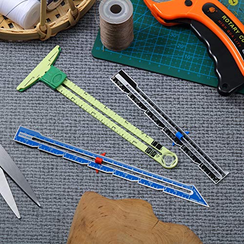 3 Pieces Sliding Gauge Measuring Sewing Tool Set Measuring Sewing Gauge 5-in-1 T-Shaped Sliding Gauge Ruler Fabric Quilting Ruler for Beginner Knitting Crafting Sewing Supplies