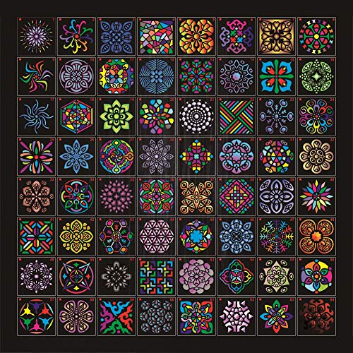 64 Pack Mandala Painting Stencils, BicycleStore Reusable Mandala Dot Painting Templates Floral Dotting Stencils for Painting on Wood, Fabric, Glass, Metal, Walls More DIY Art Projects 3.54 x 3.54 Inch