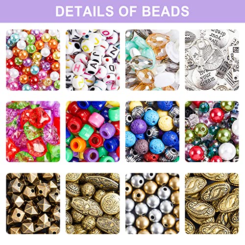 Jewelry Making Kit, 1960 pcs Jewelry Making Supplies Includes Jewelry Beads, Instructions, Findings, Wire for Bracelet, Necklace, Earrings Making Kit for Adults by Inscraft